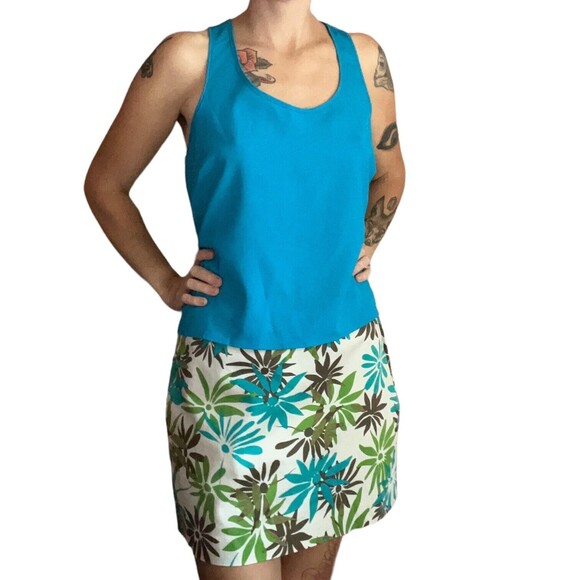 Express Stretch Mini Skirt Size 9/10 Floral With Free NWT Blue Tank Top Large - Picture 1 of 12